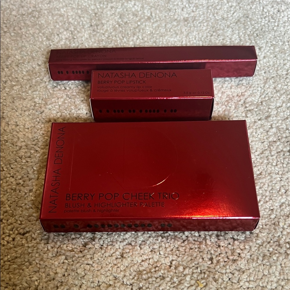 NIB Natasha Denona Berry Pop Cheek Trio and Lipstick and Lip Crayon - Picture 2 of 10